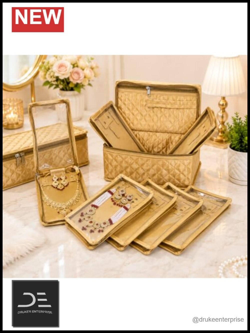Set of 5 Satin Cosmetic Makeup Jewelry Organizer Pouches